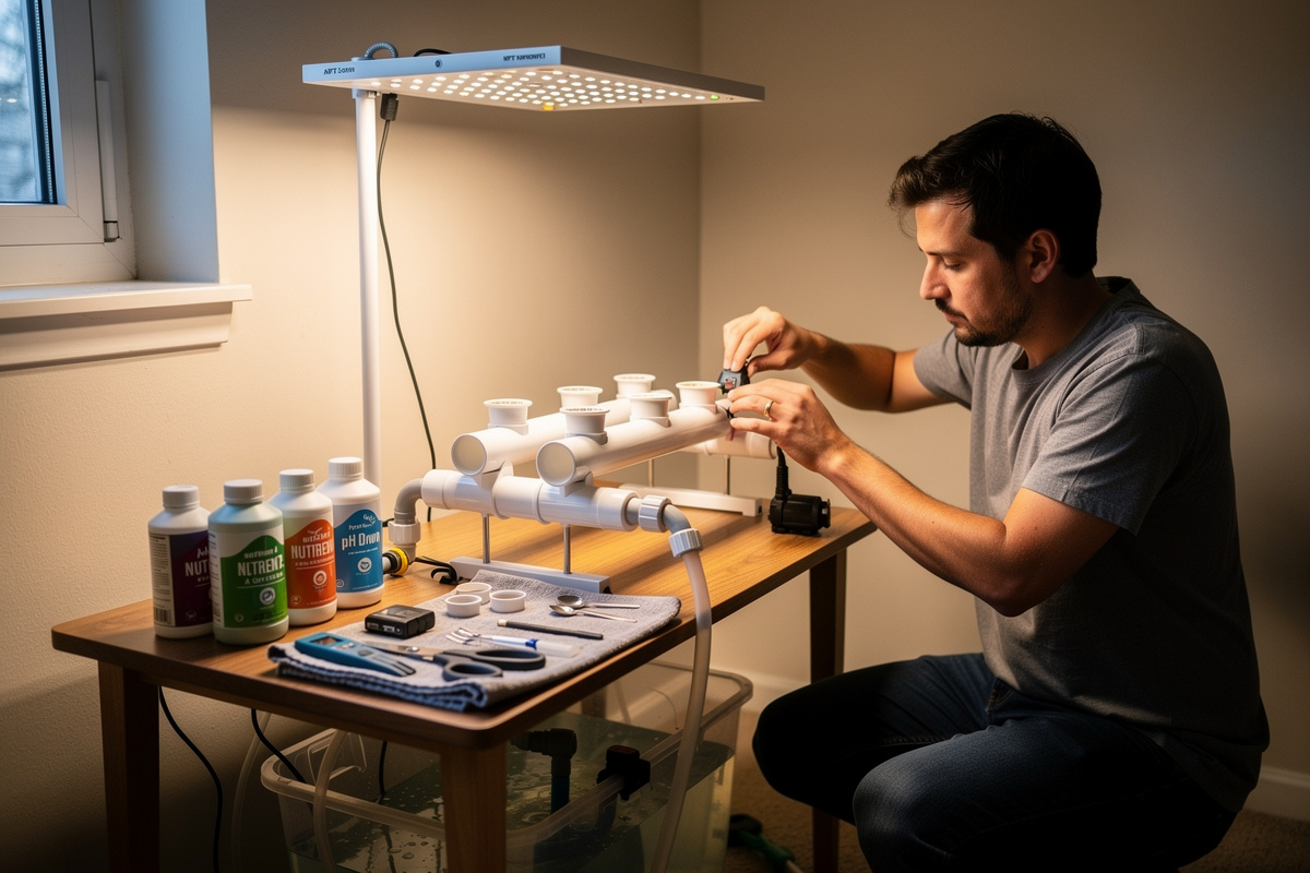 Setting up a hydroponic system in a small apartment corner