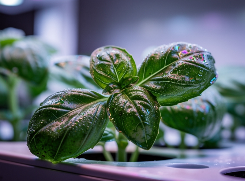 Fresh basil growing in hydroponic pod