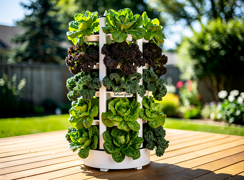 Lettuce Grow Farmstand on outdoor patio in full sun