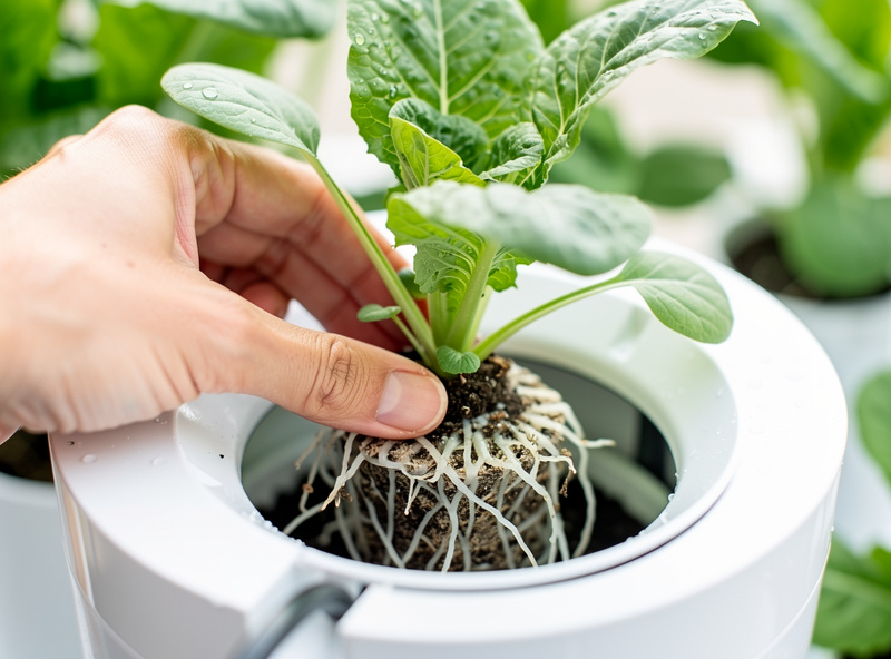 Hand placing seedling transplant into Farmstand slot