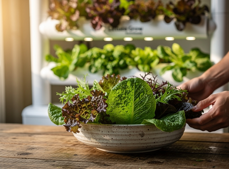Fresh harvested lettuce greens next to Farmstand