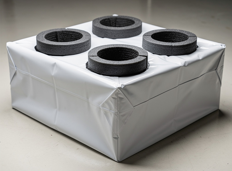 Opaque hydroponic reservoir wrapped in reflective blackout film with sealed net pot collars to block light
