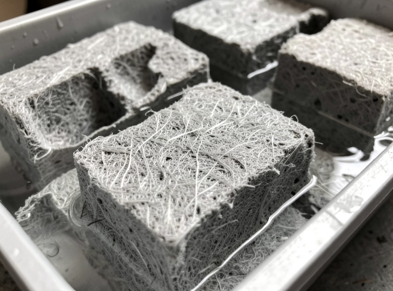 Sheet of 1.5 inch rockwool starter cubes soaking in a tray of pH-adjusted water