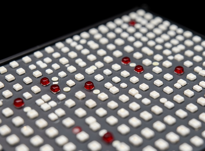 Close-up of a quantum-board style full-spectrum LED panel showing the white and red diode layout