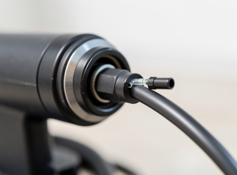 Air pump output port with airline tubing and a small inline flow indicator showing measured air delivery