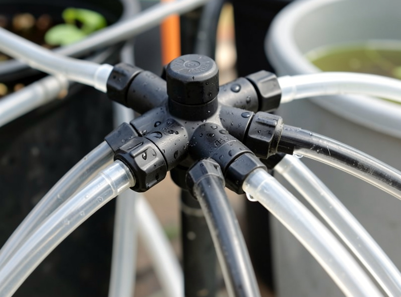 Close-up of a PVC air manifold with individual ball valves splitting one air pump across several tubes